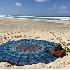 Bohemian New Blue Round Print Beach Sunscreen Throw